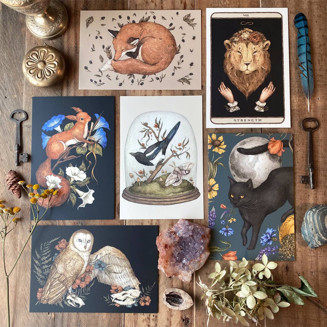 Jessica Roux 4” x 6” Black Cat and Full Moon Postcard