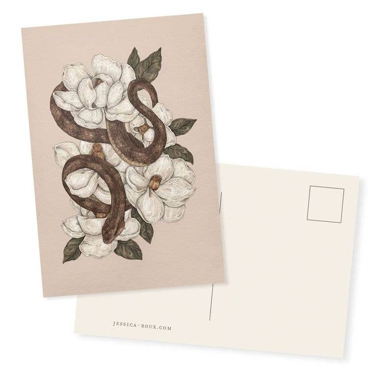 Jessica Roux 4” x 6” Snake and Magnolias Postcard